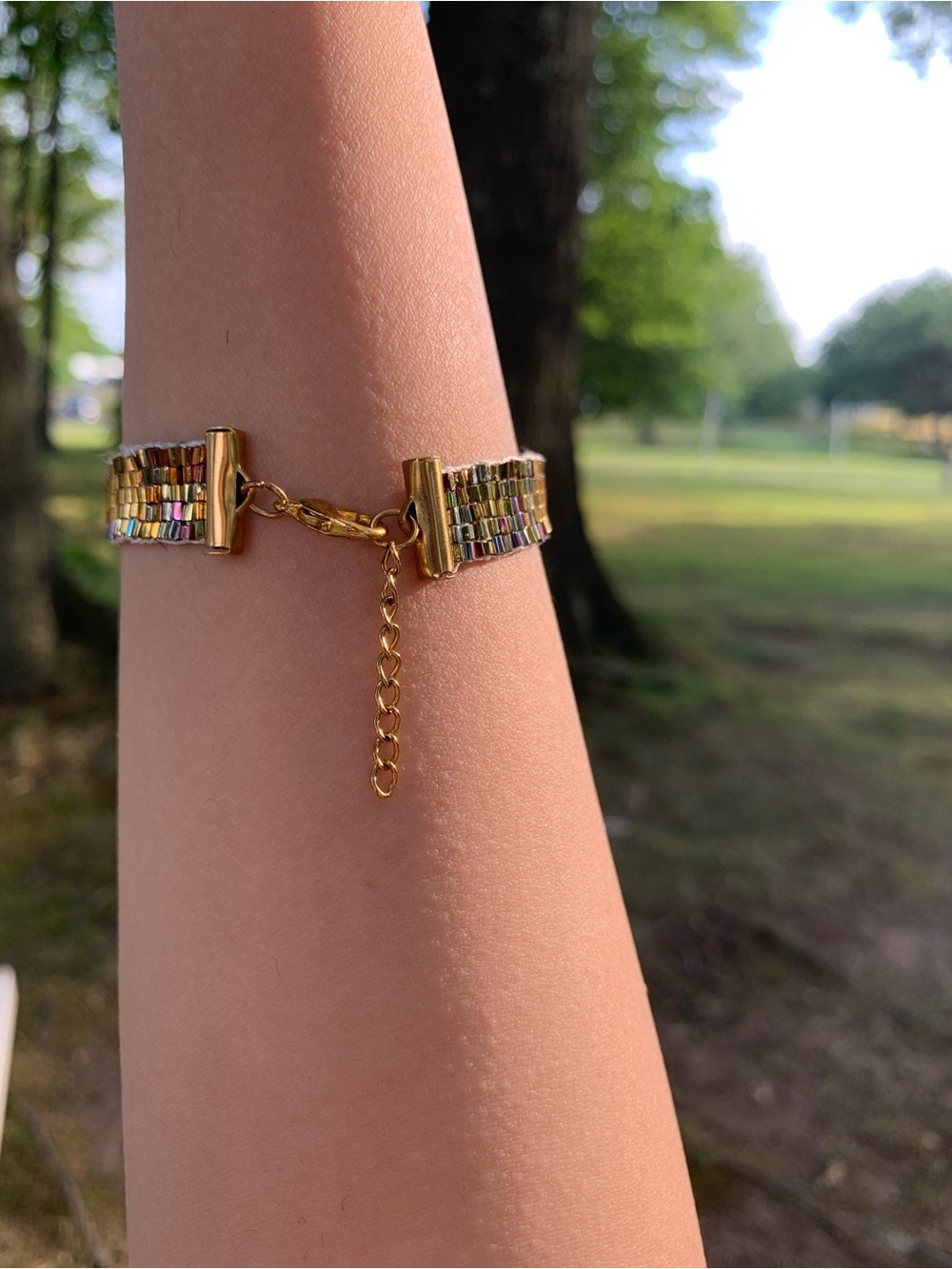 Gold Multicolor Beaded Stretch Bracelet - Women Jewelry